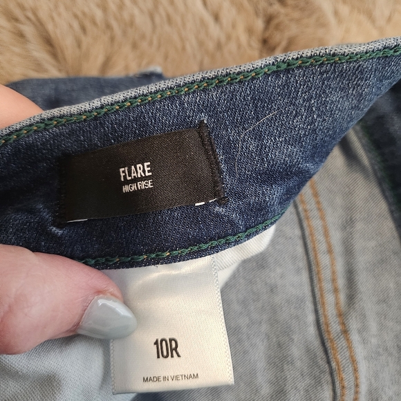 Express Blue Distressed High Rise Flare Jeans, 10R - Picture 3 of 5
